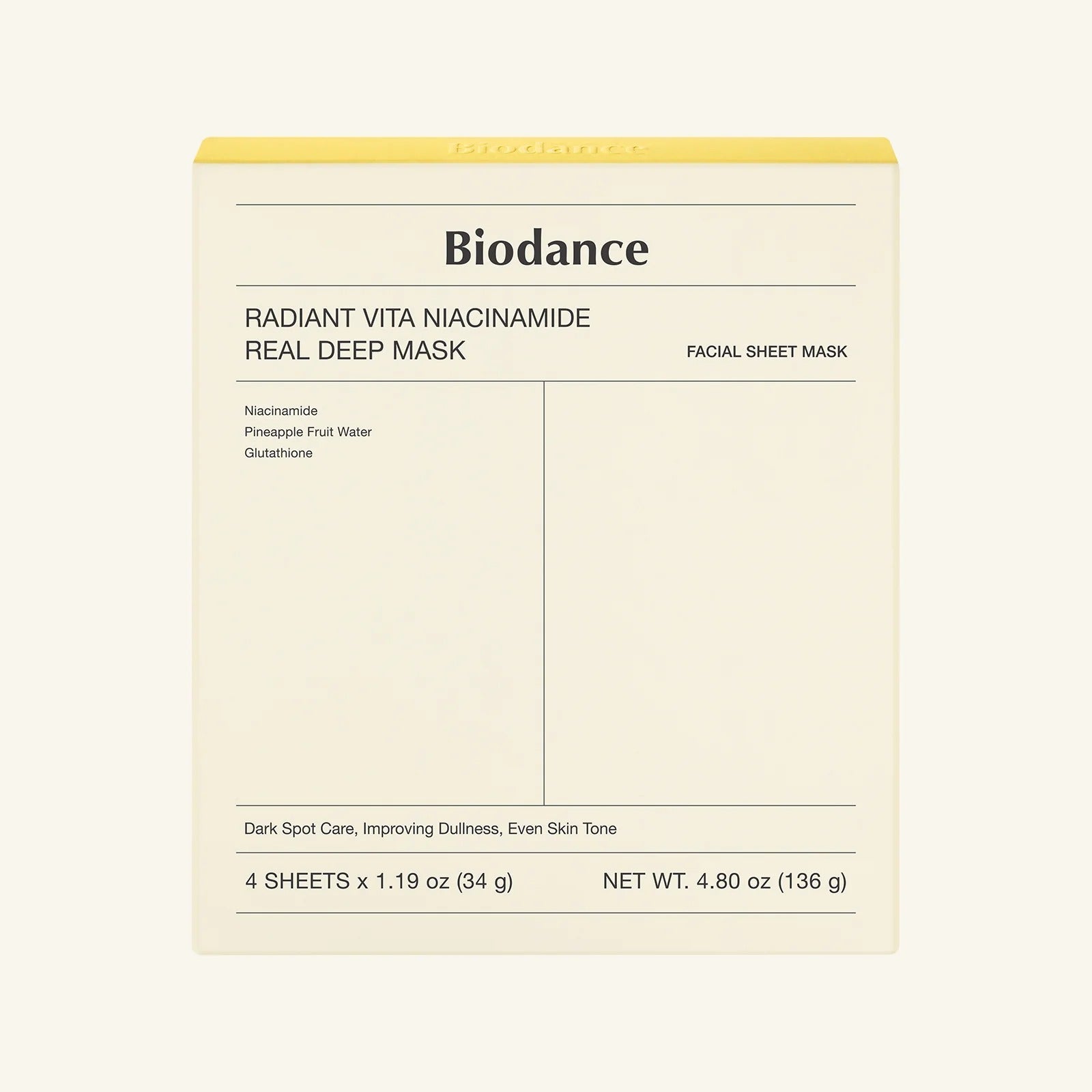 [BIODANCE] Yellow Radiant Vita Niacinamide Real Deep Mask - 4ea/8ea/12ea/16ea